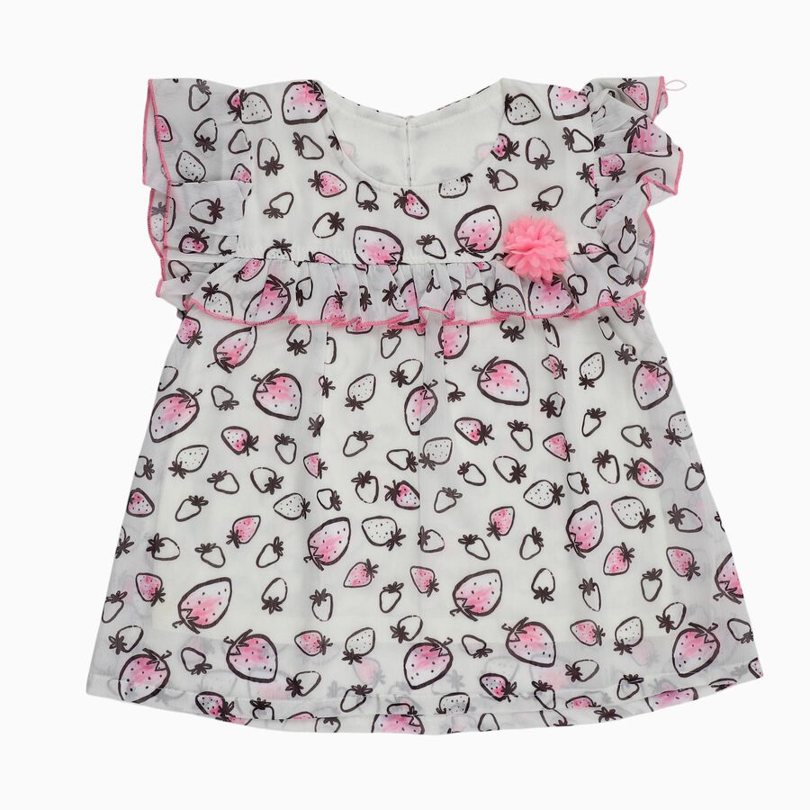 Girls White Round Neck Casual Printed T-Shirt, White, large