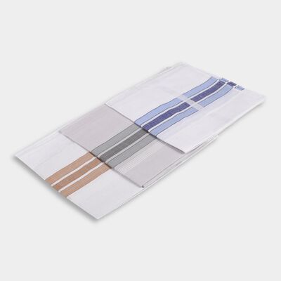Men's White Striped Handkerchief Set