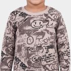 Boys Charcoal Cotton Round Neck Graphic Print Baba Suit, Charcoal, small