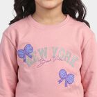 Girls' Pink Round Neck Pullover Sweatshirt, Light Pink, small