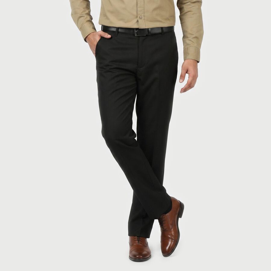 Men's Black Slim Fit Flat-Front Formal Trousers, Black, large