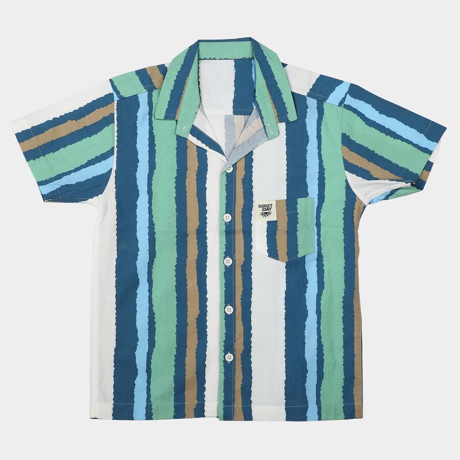 Boys' Green Cotton Camp Collar Casual Shirt, Light Green, large