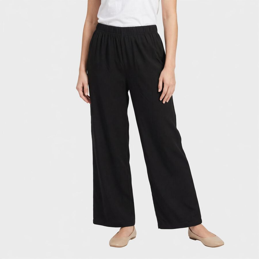 Women's Black Regular Fit Solid Wide-Leg Palazzos, काला, large