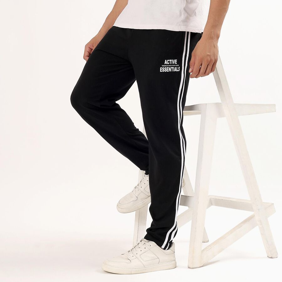 Men's Jet Black Regular Fit Basic Track Pants, Black, large image number null