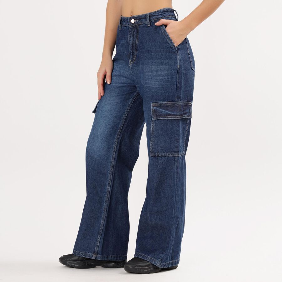 Ladies' 100% Cotton Jeans, Dark Blue, large image number null
