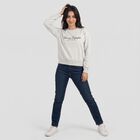 Women Grey Crew Neck Pullover Sweatshirt, Melange Light Grey, small