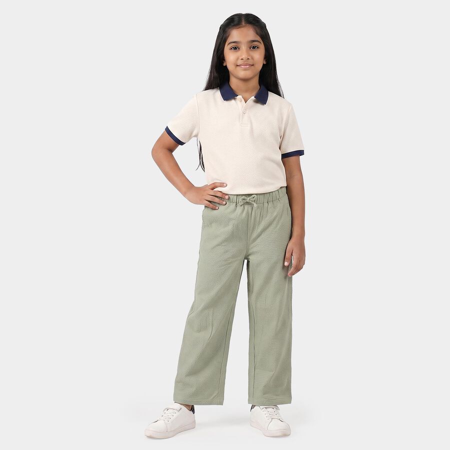 Girls Green Straight Fit Elastic Waist Pyjama, Light Green, large