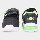 Boys Dark Charcoal Black and Neon Green Velcro Casual Sneakers, Grey, small image number null