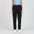 Women Black Straight Fit Drawstring Waist Track Pants, Black, small
