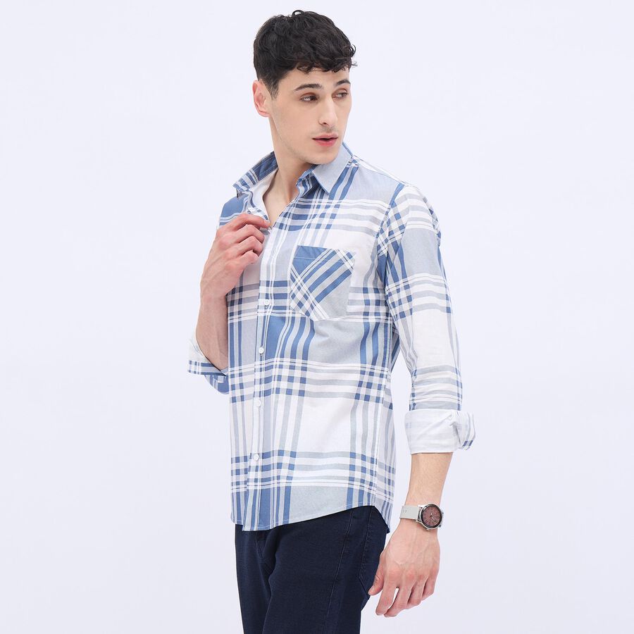 Men's Muted Steel Blue Cotton Classic Casual Shirt, Dark Blue, large image number null