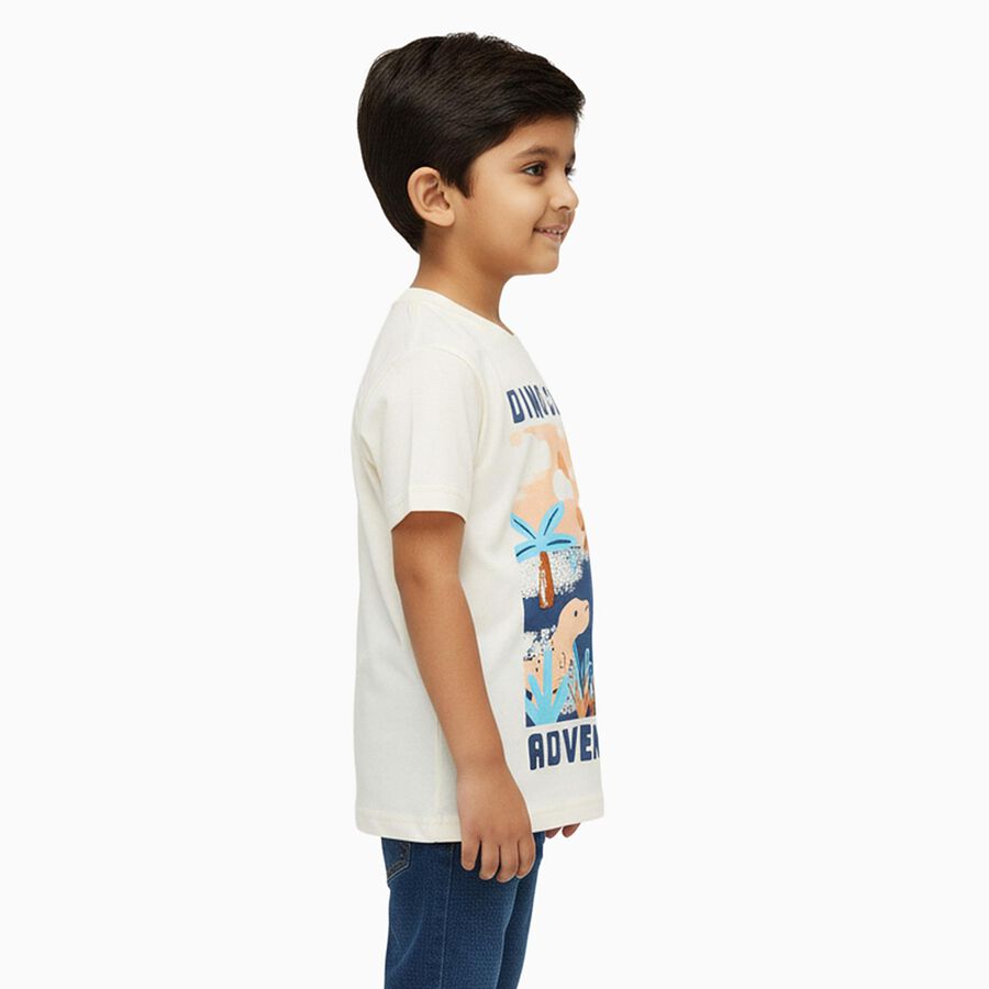 Boys' Off-White Cotton Round Neck Casual T-Shirt, ऑफ व्हाइट, large image number null