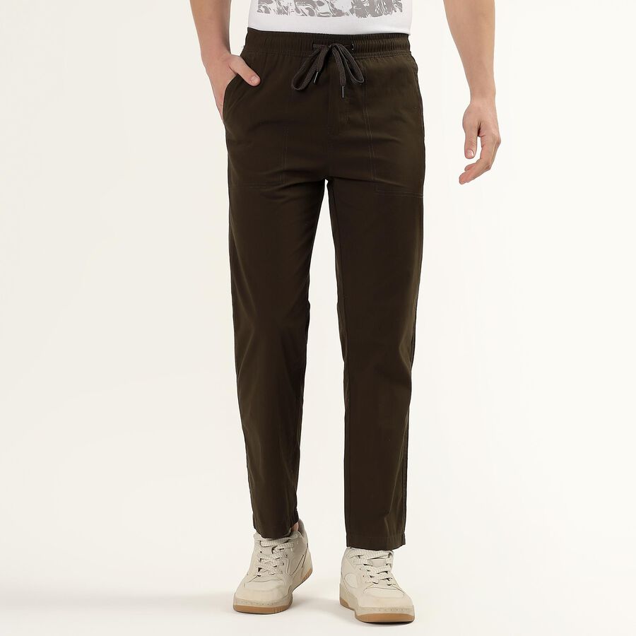 Men's Slim Fit Casual Cotton Trousers, Olive, large