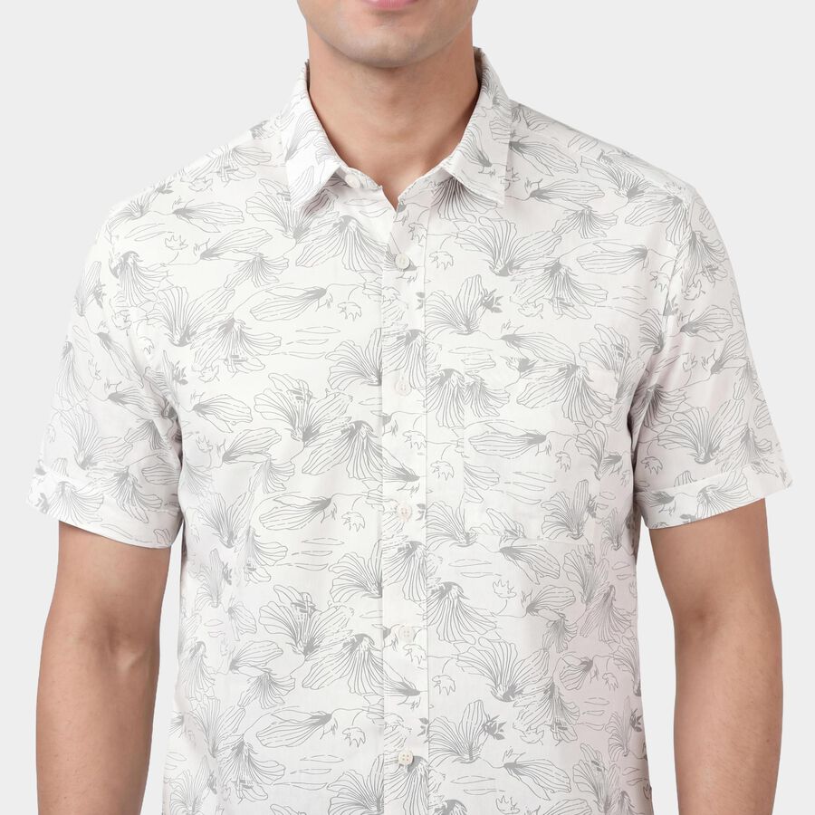 Men's Grey Cotton Casual Shirt, हल्का ग्रे, large