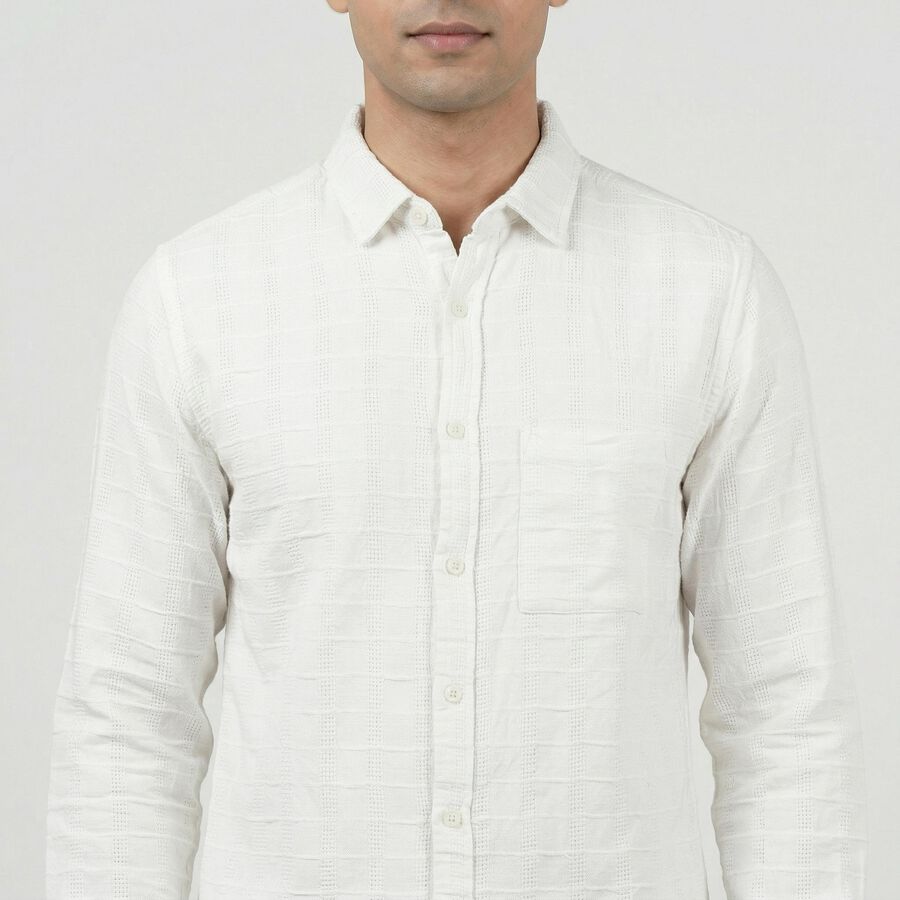 Men's White Cotton Spread Collar Casual Shirt, सफ़ेद, large