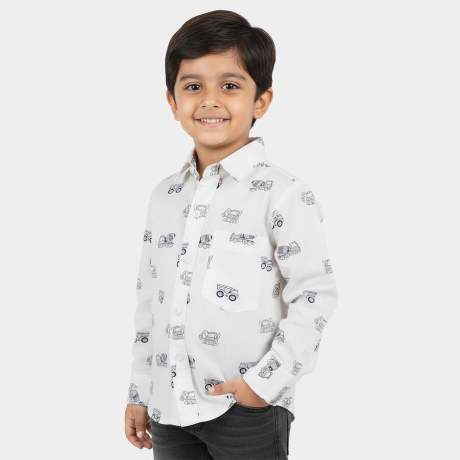 Boys' Rich Eggshell White Printed Classic Casual Shirt, सफ़ेद, large image number null