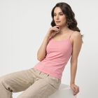 Women's Pink Cotton Scoop Neck Camisole Slip, गुलाबी, small