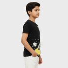 Boys Jet Black Round Neck Casual Half Sleeve T-Shirt, Black, small