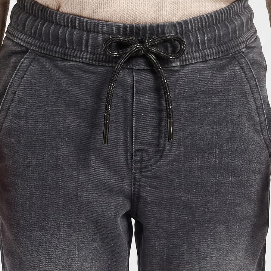 Boys Grey Straight Fit Drawstring Waist Jeans, हल्का ग्रे, large