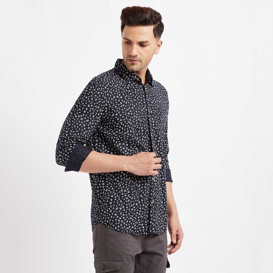 Cotton Printed Casual Shirt, Navy Blue, large image number null