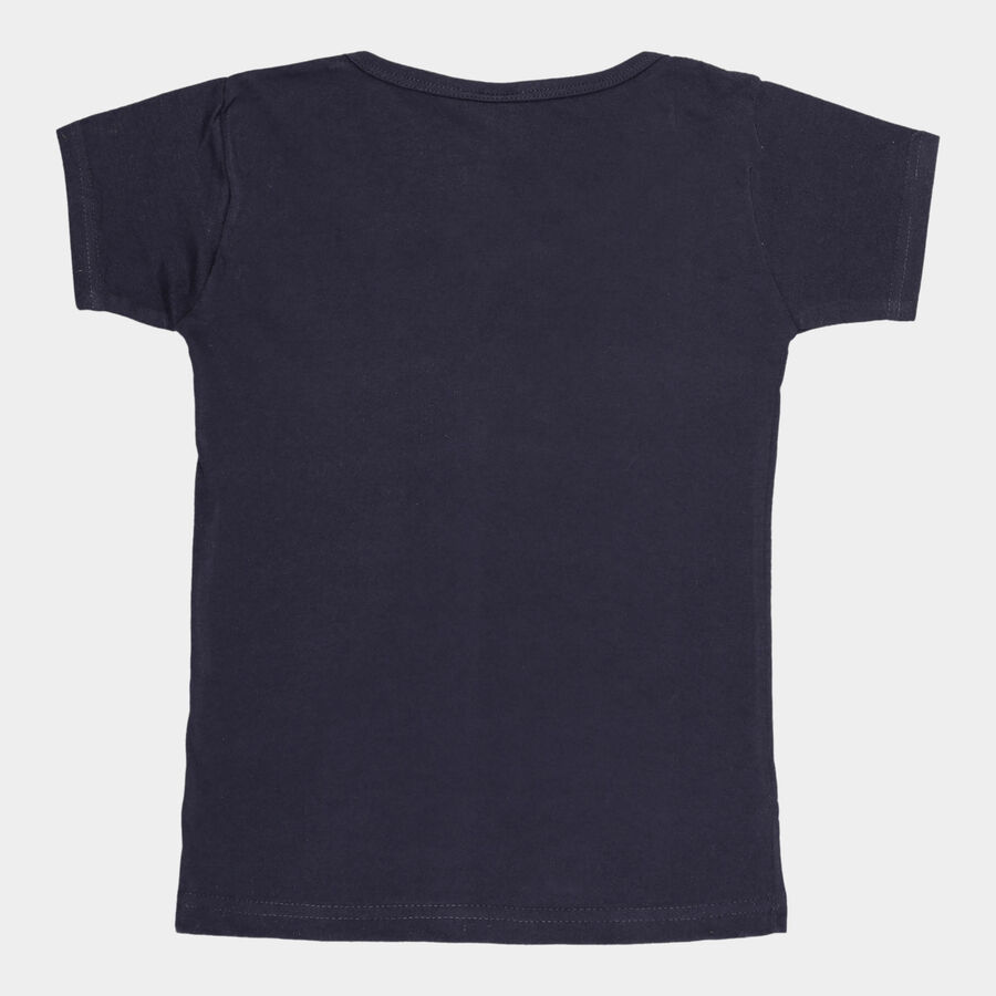 Girls Solid Short Sleeve T-Shirt, Navy Blue, large image number null
