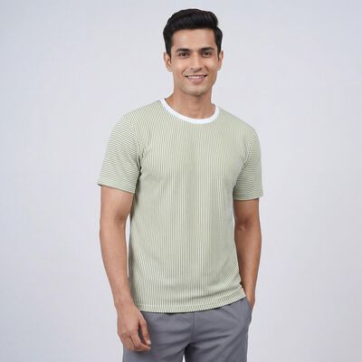 Men's Olive Round Neck Casual T-Shirt