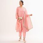 Women's Soft Peach Pink Round Neck Embroidered Anarkali Kurta, Light Pink, small image number null