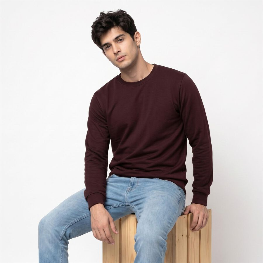 Men's Wine Crew Neck Pullover Sweatshirt, Wine, large