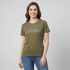 Women's Olive Cotton Round Neck Graphic T-Shirt, ओलिव, small