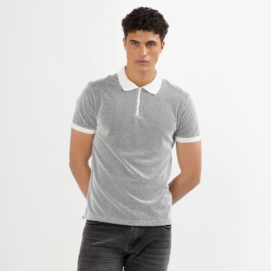 Men's Black Polo Neck Checkered T-Shirt&nbsp;, Black, large