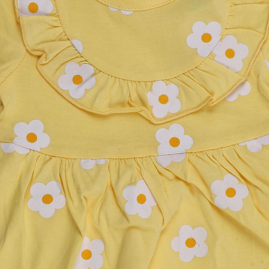 Infant Girls' Yellow Regular Fit Daisy Printed Ruffle Neck Frock, Yellow, large