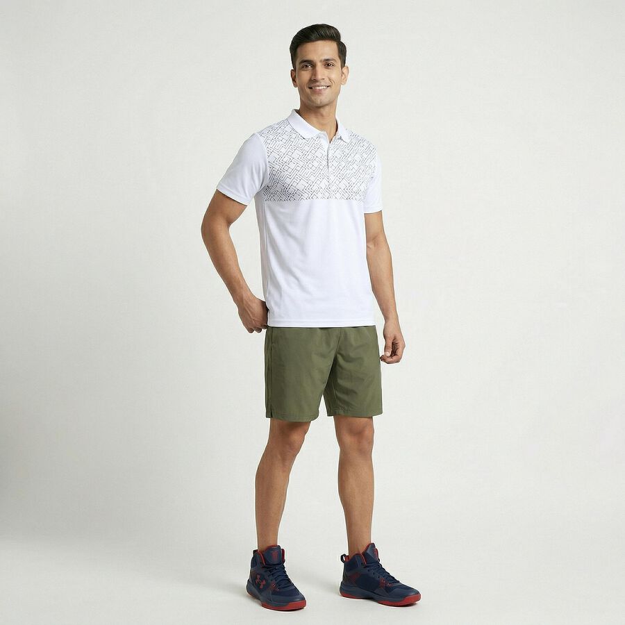 Men's White Polo Neck Athleisure T-Shirt, सफ़ेद, large