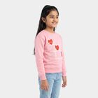 Girls Pink Crew Neck Graphic Print Sweatshirt, Pink, small
