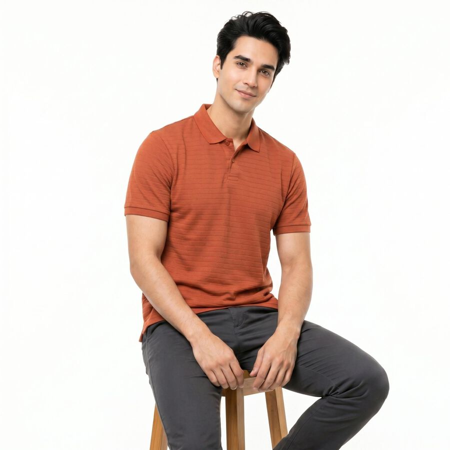 Men's Rust Polo Neck Polo T-Shirt, Rust, large