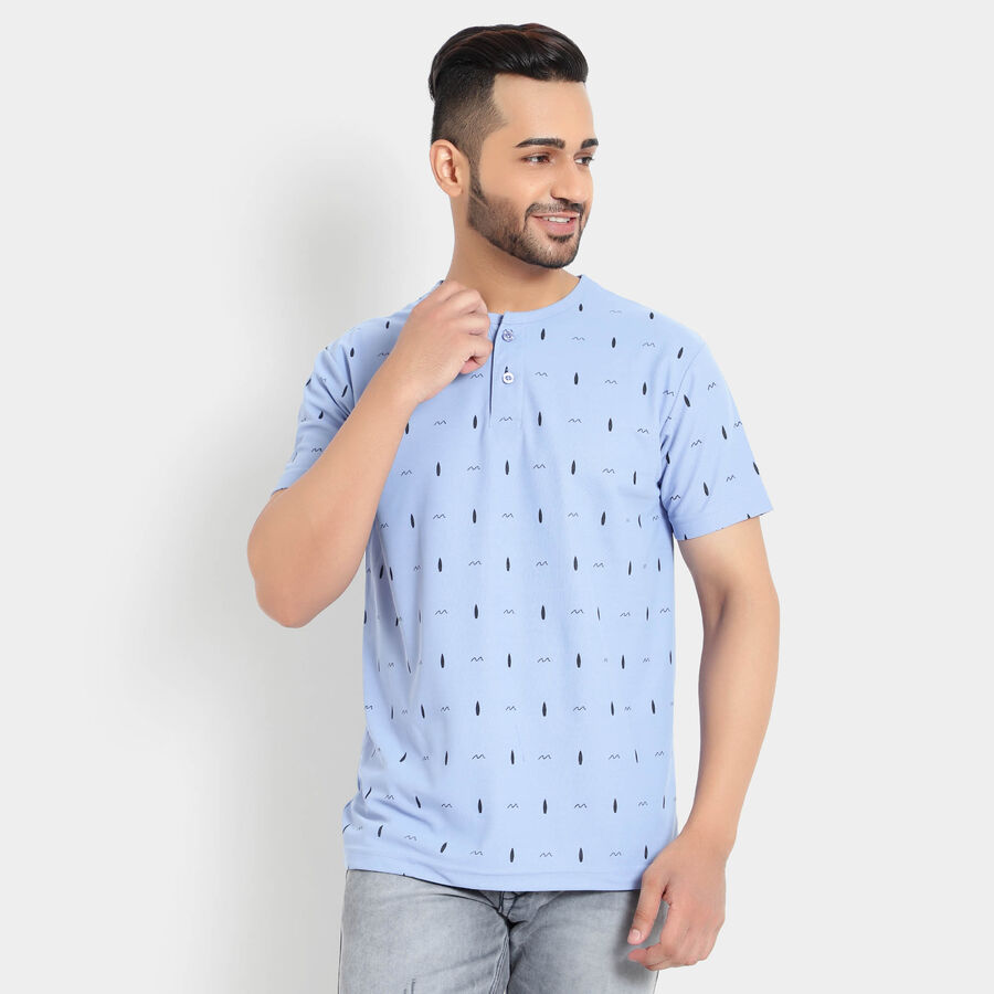 Printed Henley T-Shirt, Light Blue, large image number null
