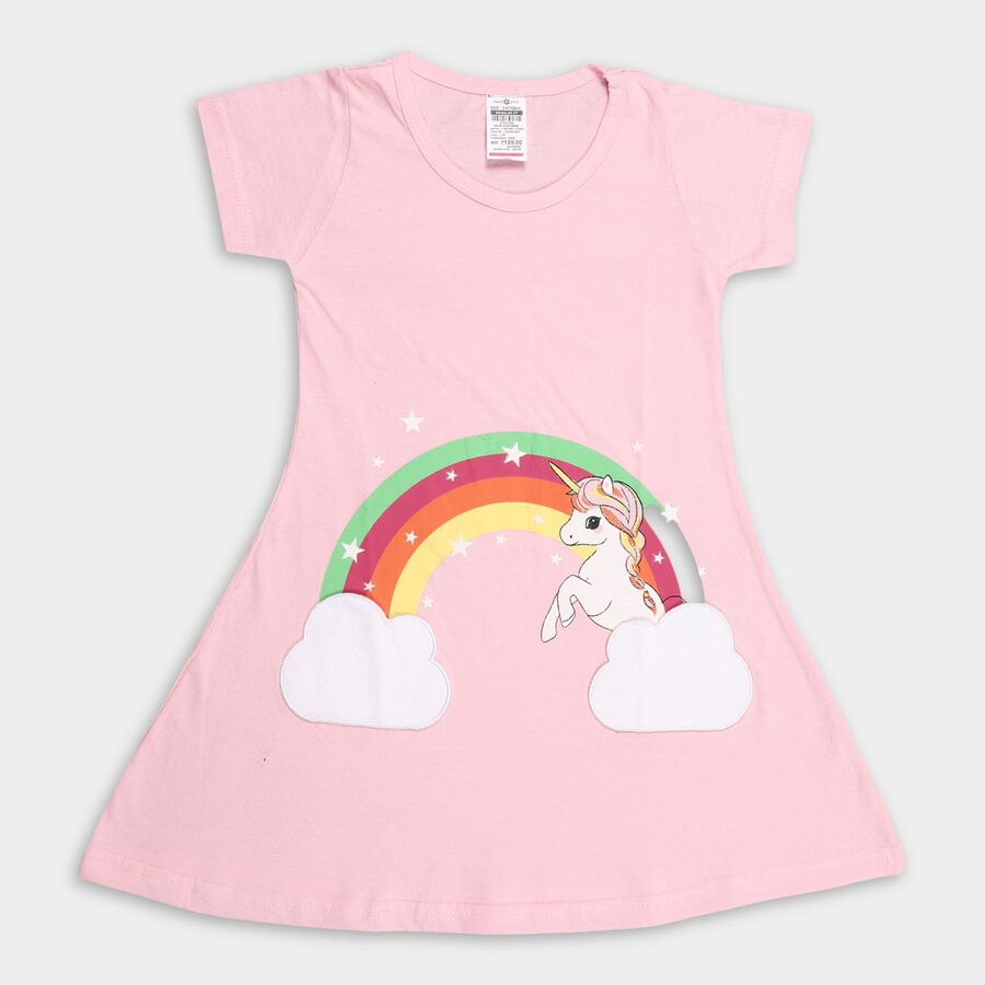 Girl's 100% Cotton Frock, Light Pink, large image number null