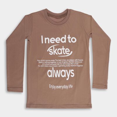Boys' Muted Brown Round Neck Casual T-Shirt
