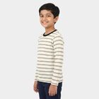 Boys' Off White Round Neck Striped Regular T-Shirt, Off White, small