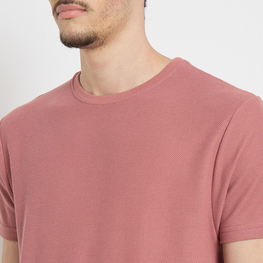 Men's Round Neck Half Sleeves T-Shirt , Pink, large