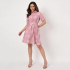 Women's Pink V-Neck Fit and Flare Dress, Light Pink, small