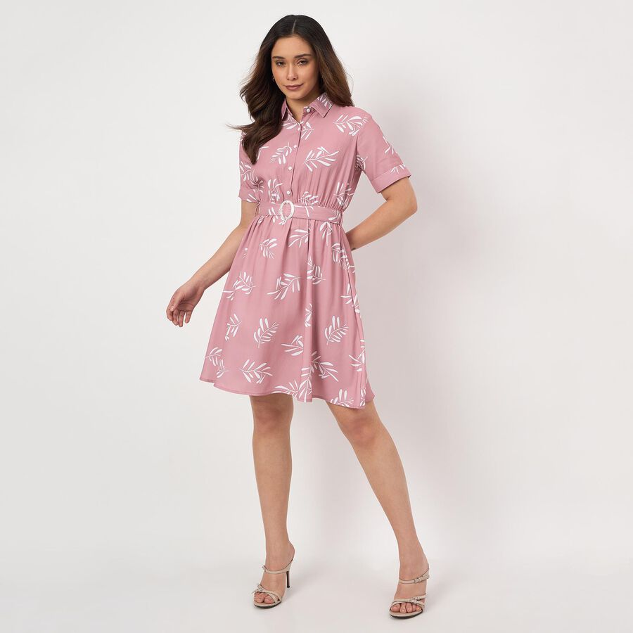 Women's Pink V-Neck Fit and Flare Dress, Light Pink, large