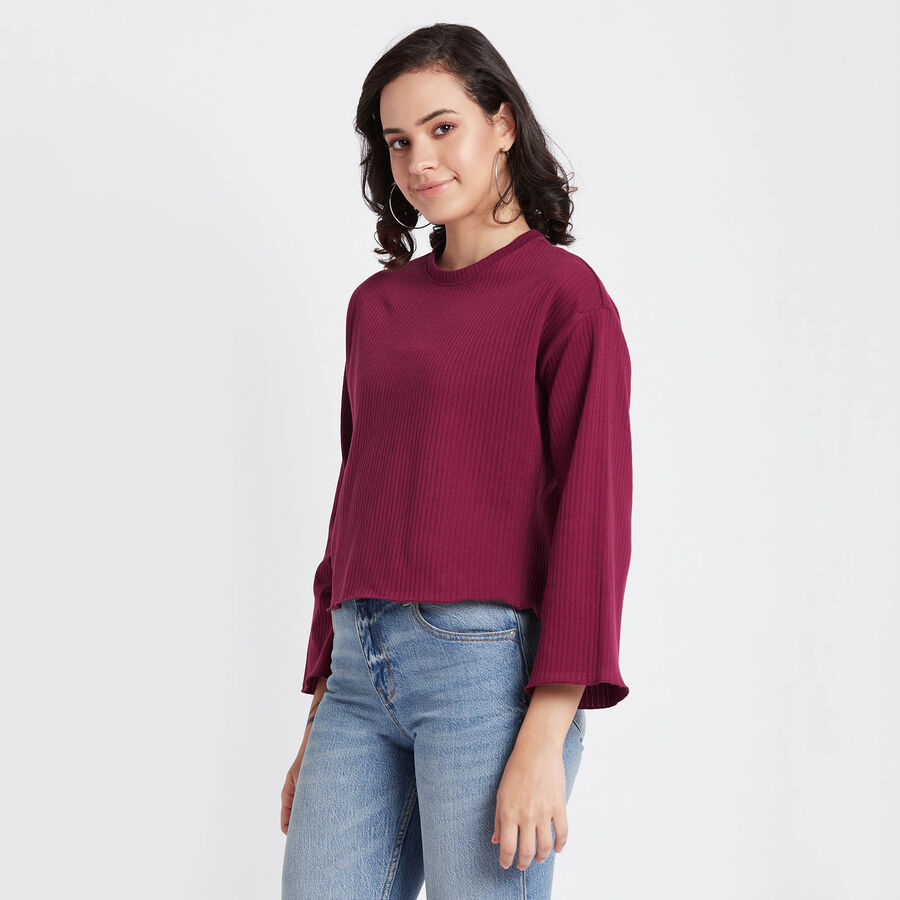 Solid Round Neck T-Shirt, Purple, large image number null