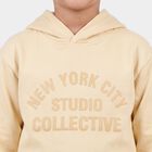 Boys' Beige Hoodie Neck Graphic Print Sweatshirt, Beige, small
