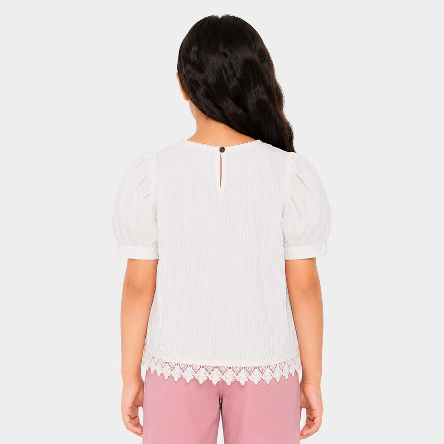 Girls White Round Neck Regular T-Shirt, सफ़ेद, large