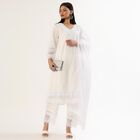 Women's White Cotton Embroidered Ethnic Set, Off White, small