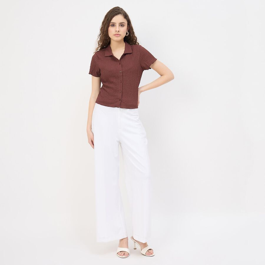 Women's Dark Chocolate Brown High Neck Minimalist Shirt, Brown, large