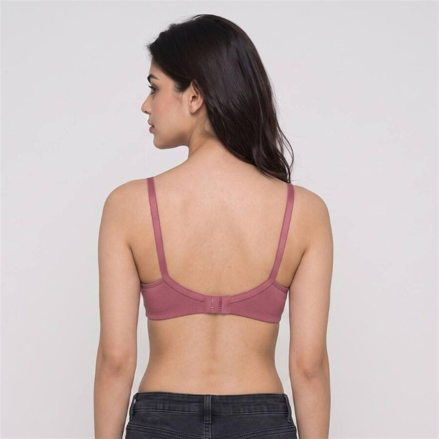 Women's Wine Cotton Blend V Neck T-Shirt Bra, Wine, large