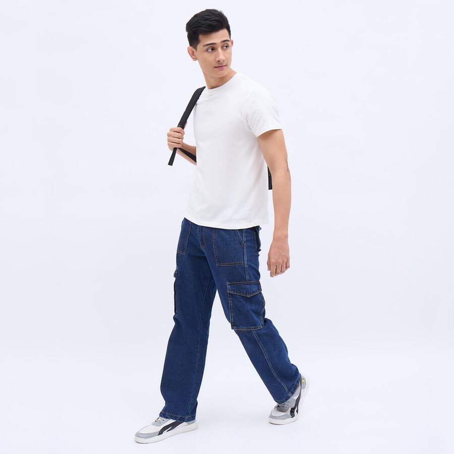 Men's Snow White Cotton Round Neck Tee Shirt, White, large image number null