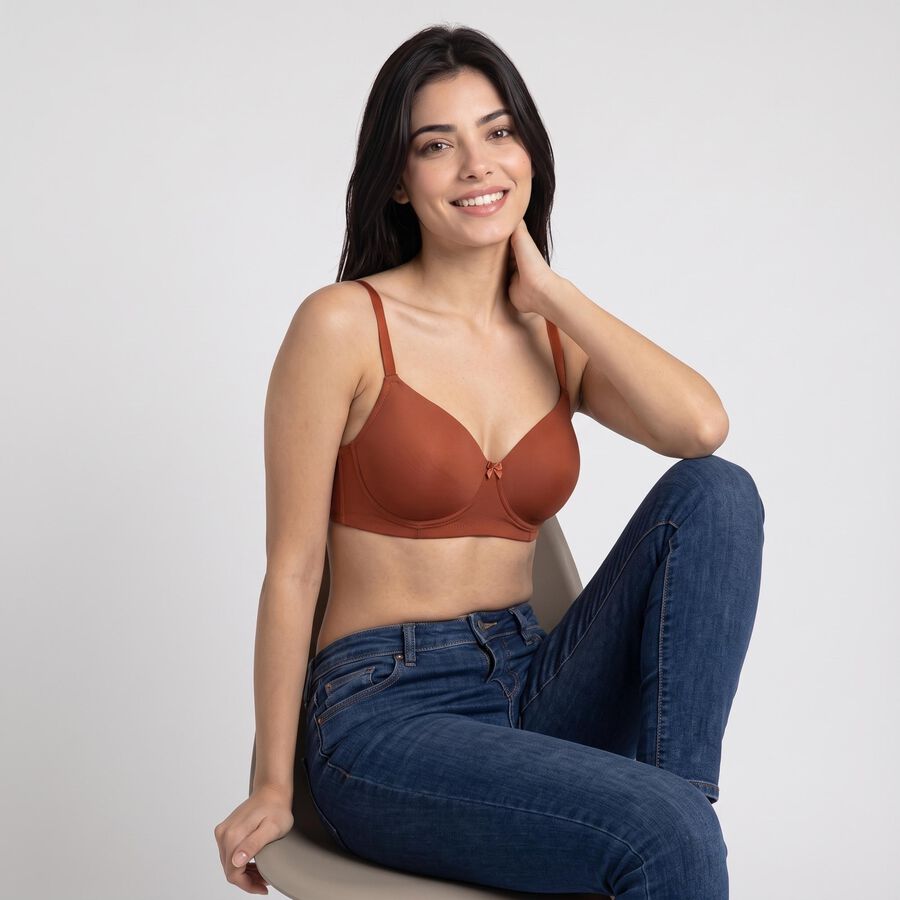 Women's Brown Wire-Free T-Shirt Bra, भूरा, large