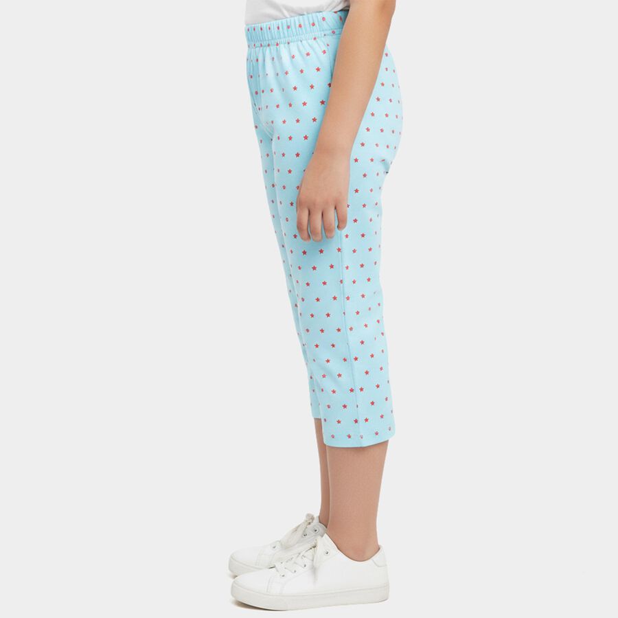 Girls Aqua Regular Fit Solid Capri, एक्वा, large