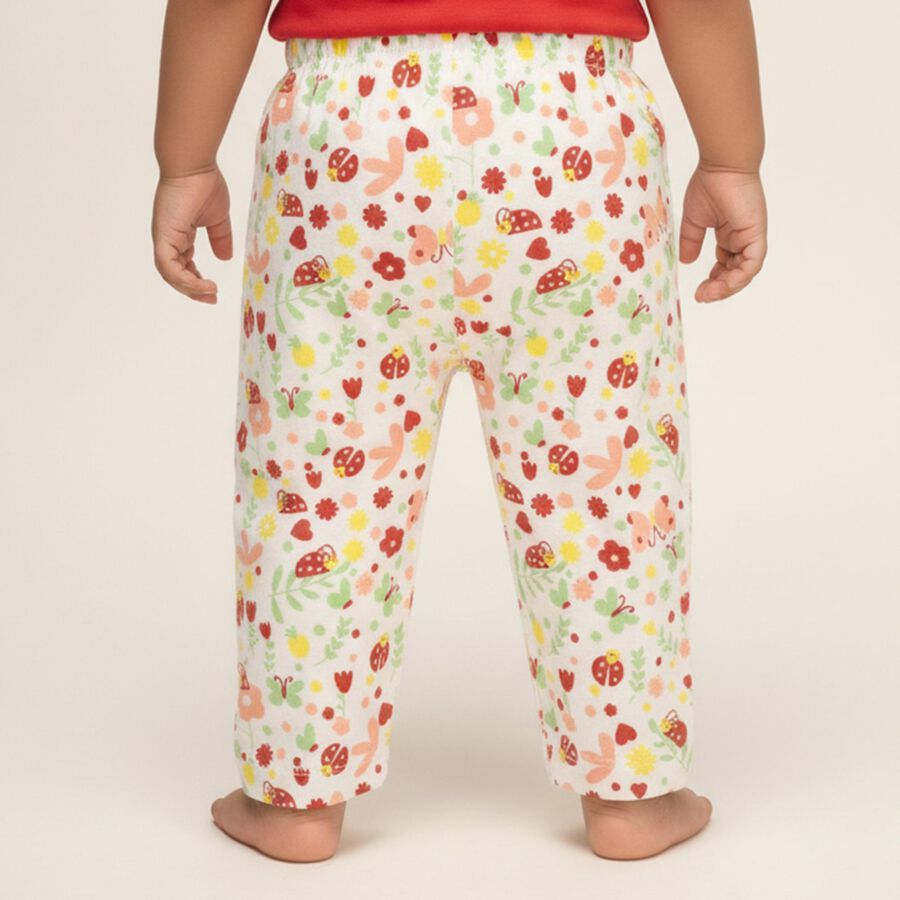 Infants' White Printed Cotton Blend Pyjama, ऑफ व्हाइट, large image number null